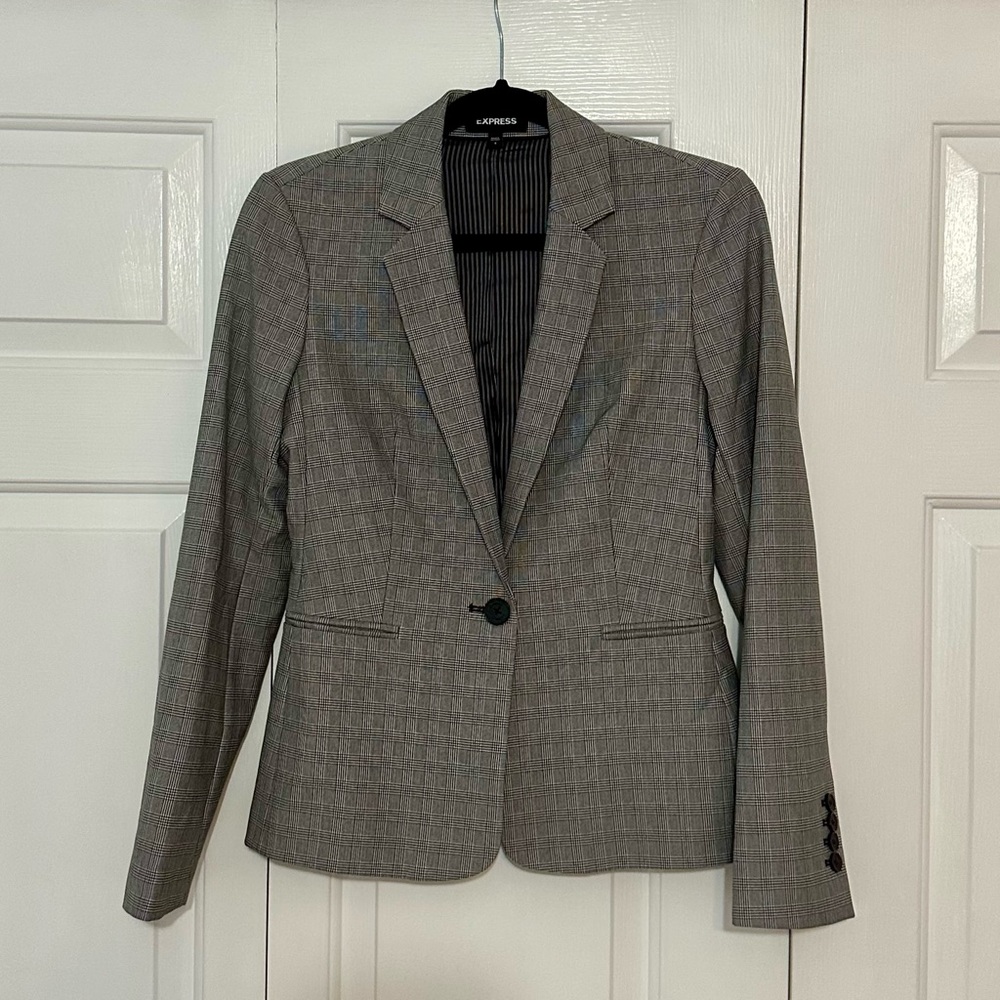 Express Gray Tailored Blazer with Notched Lapel
